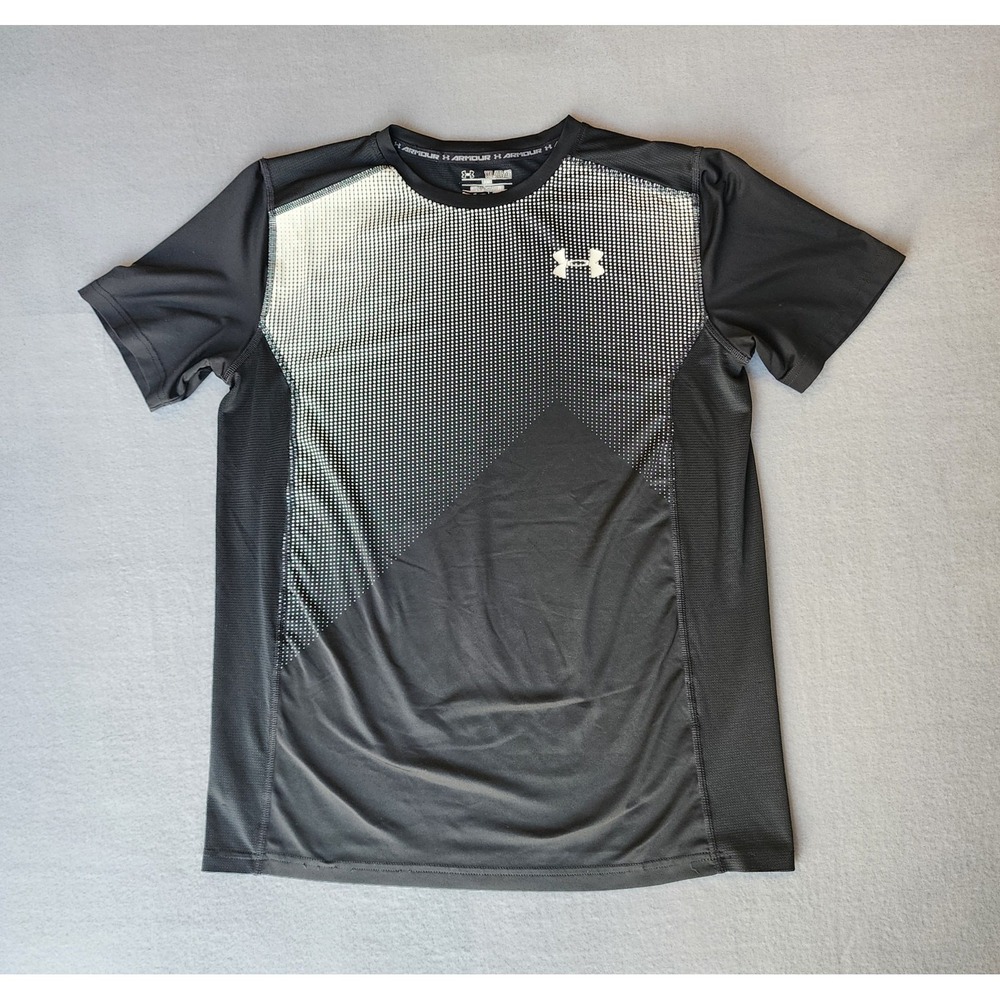Under‎ Armour HeatGear Youth XL Black White Athletic Performance Shirt Loose Fit